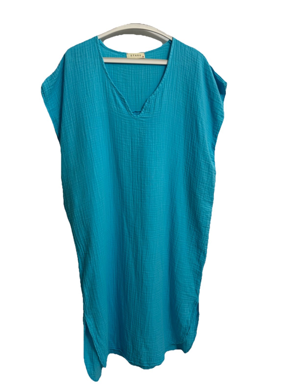 Stark X Dress Size XS Aqua Blue Cotton Gauze Short Sleeve Midi Oversized Summer