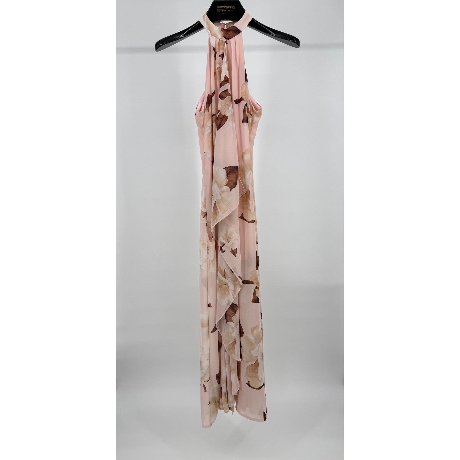 Windsor Floral Halter Maxi Dress Pink Chiffon Ruffle Formal Gown Sleeveless