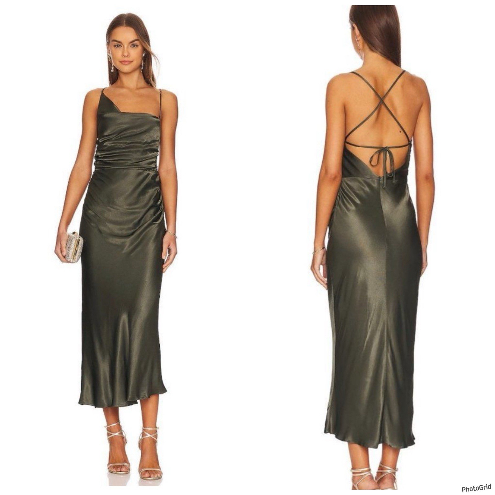 Shona Joy Free People Giorgia Asymmetrical Midi Dress Green NWT Holiday 12