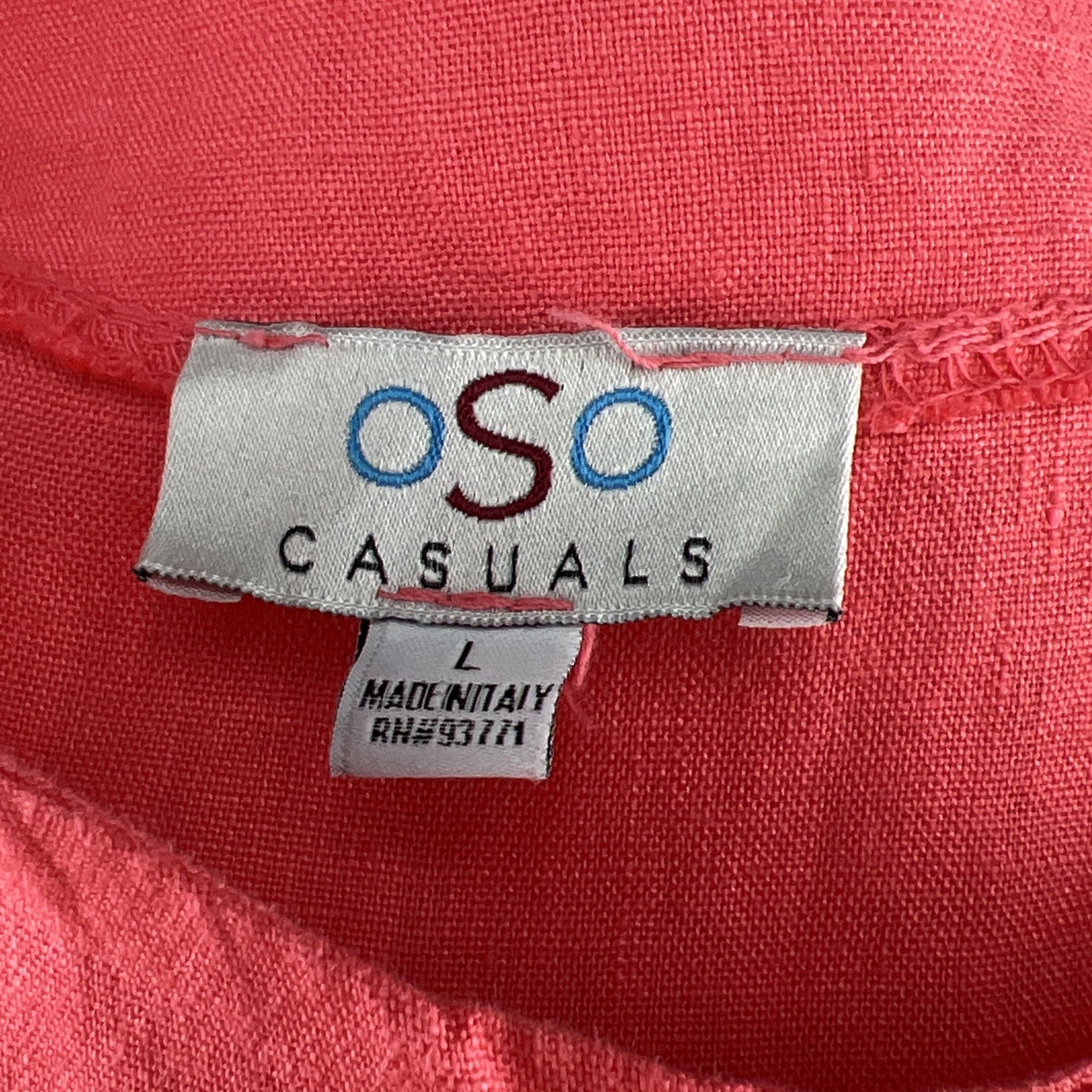 OSO Casuals L Melon Linen Short Roll Tab Sleeves Lagenlook Pockets Italy Dress