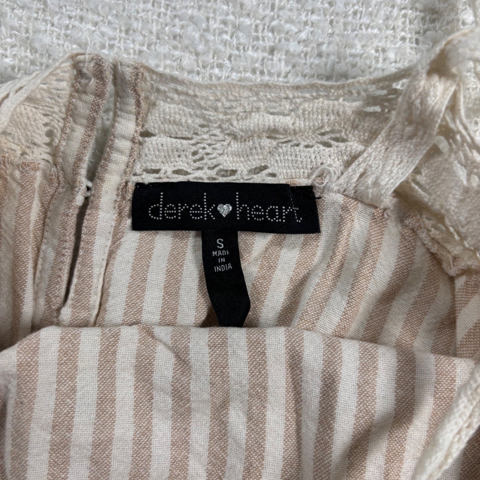 derek heart tan white striped dress crochet lace cottage fairy whimsy boho beach