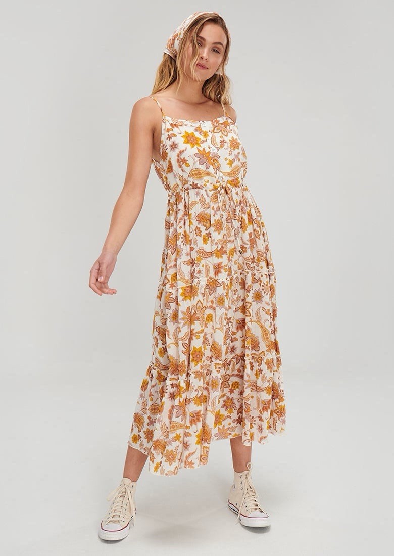 Ghanda Orange Maxi Dress Size 8 / 10 Paisley Print Boho Chic Cottagecore 70s