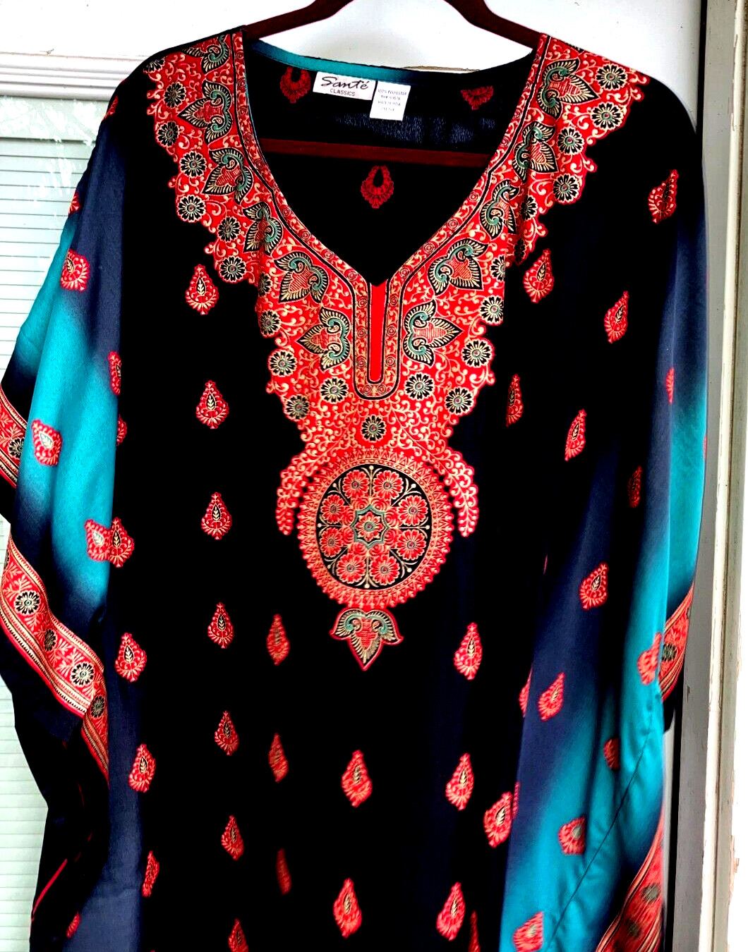 NEW NWT MUMU 2X 3X SANTE KAFTAN CAFTAN HOUSE DRESS BLACK RED &TEAL #HJ