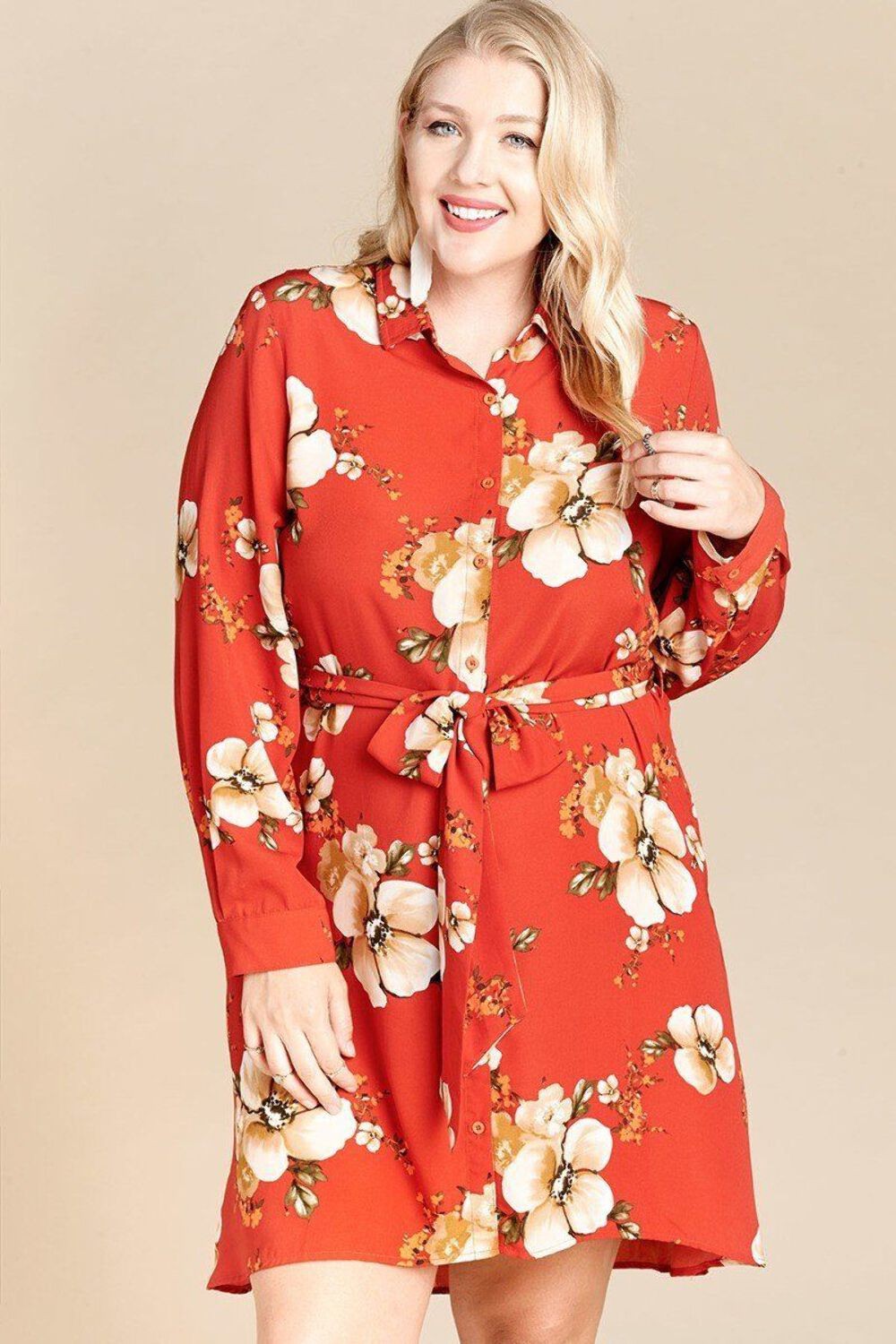 Plus Size Curvy Spring & Summer Floral Button-Down Collared Shirt Dress 3XL
