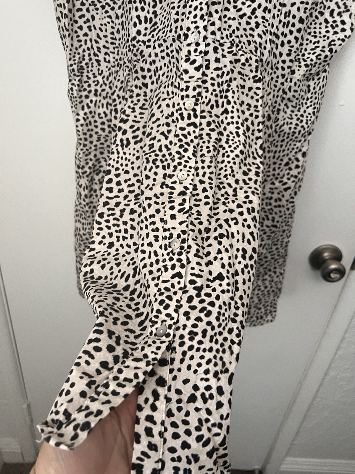 H&M Animal Print Black White A-Line Dress Cap Sleeve Round Neck Short XL