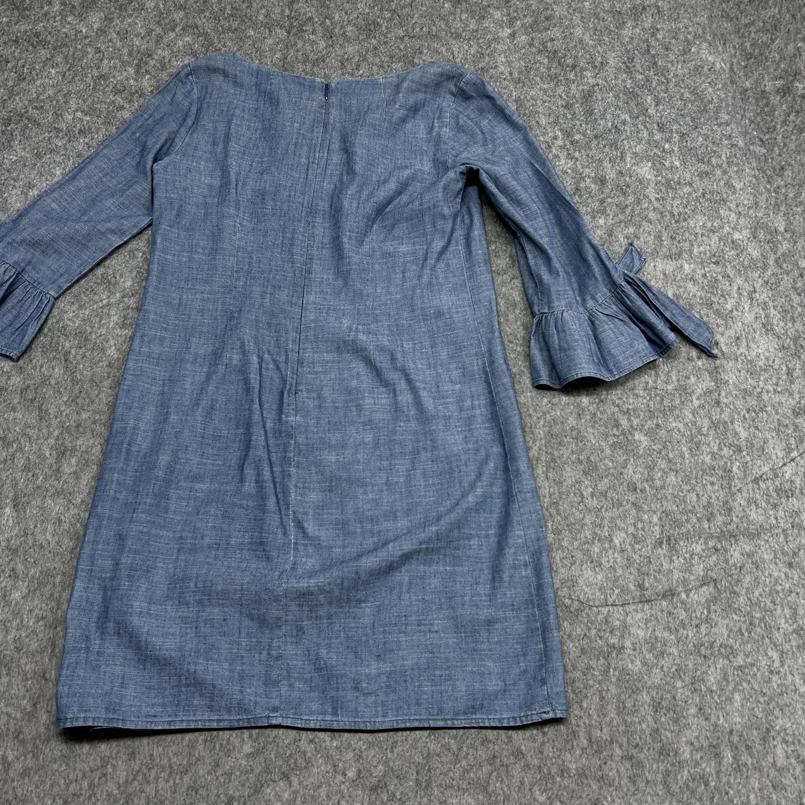 J Crew Dress Womens 2 Blue Chambray Tie-Cuff Bell Sleeve Shift V Neck H5485