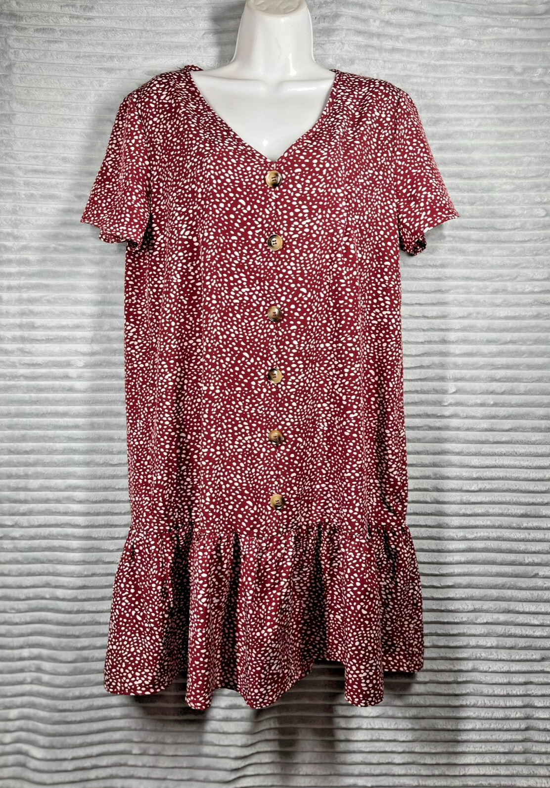 Emery Rose Midi Dress Women’s L Red Spotted Short Sleeve Lightweight Boho Flowy