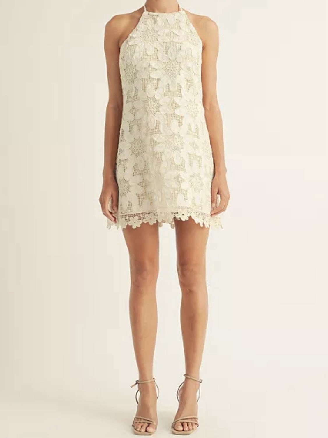 Arose Studio Alaia Short Halter Dress Ivory Lace Crochet NWT Size Large
