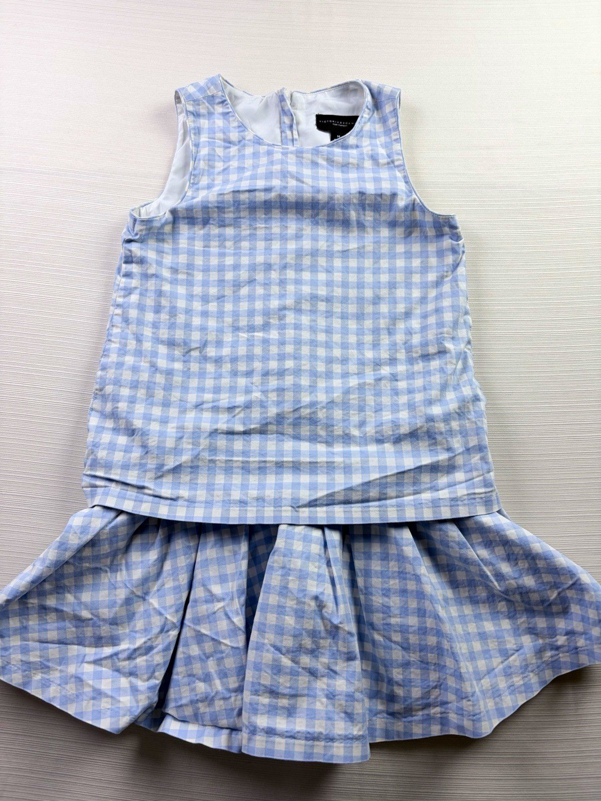 Victoria Beckham for Target Blue/White Gingham A-Line Knee Dress Zip M
