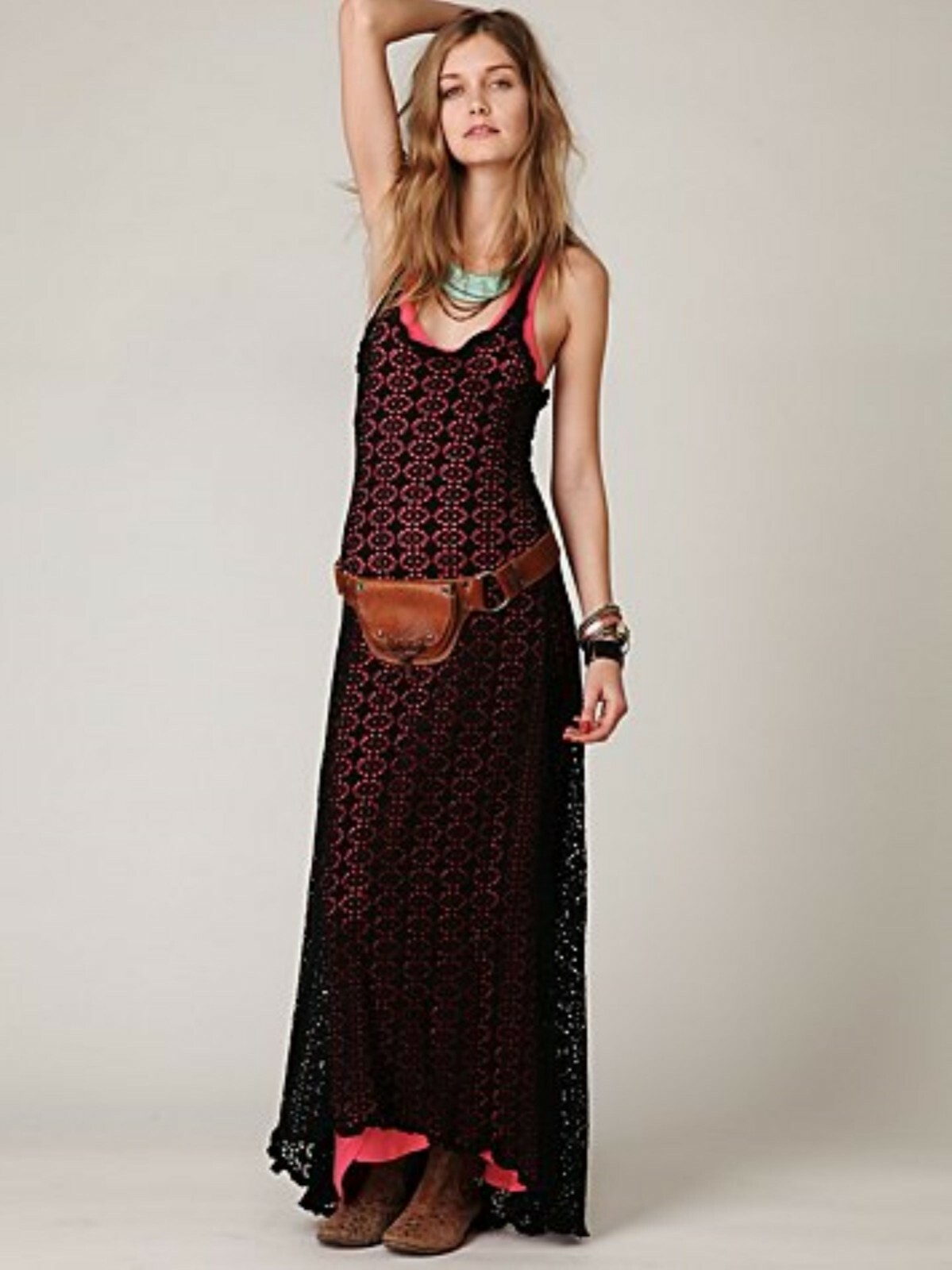 Free People Beach Sundial Halter Top Maxi Cover up Boho Festival 0 2 XS A-4