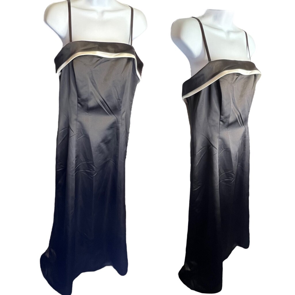 NWT DaVinci Size 14 Blk White Tuxedo Formal Spaghetti Prom Bridesmaid Dress Gown
