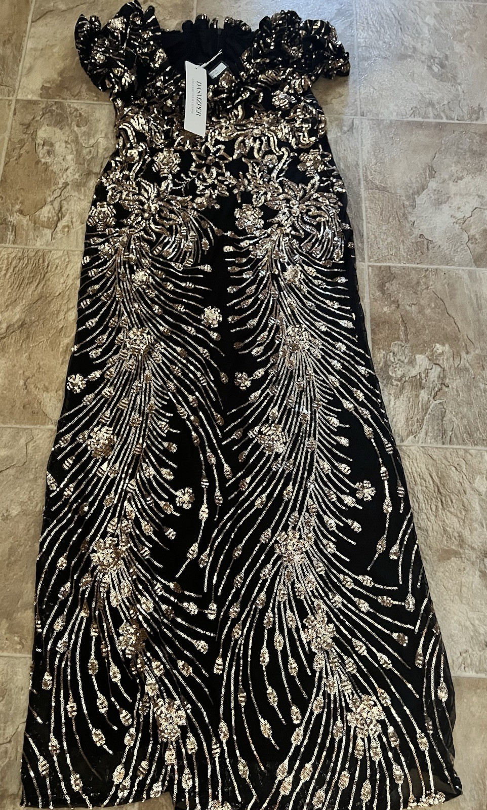 Sequin Off Shoulder Ruffle Short Sleeve Bodycon Mermaid Formal Evening Maxi XL