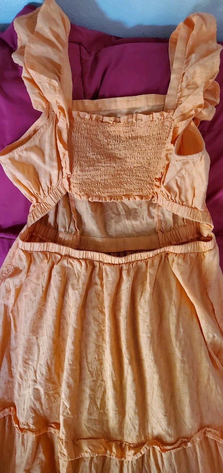 Universal Thread Apricot Tiered Midi Dress XL Flutter Sleeve Pockets Open Back