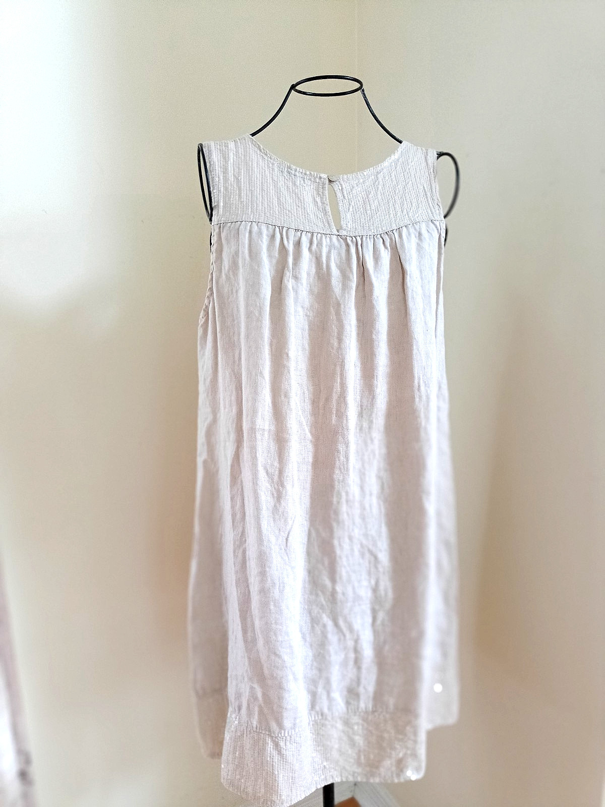 Blu Orchid Made In Italy Linen Sequin Detail Mini Dress sz S Oatmeal