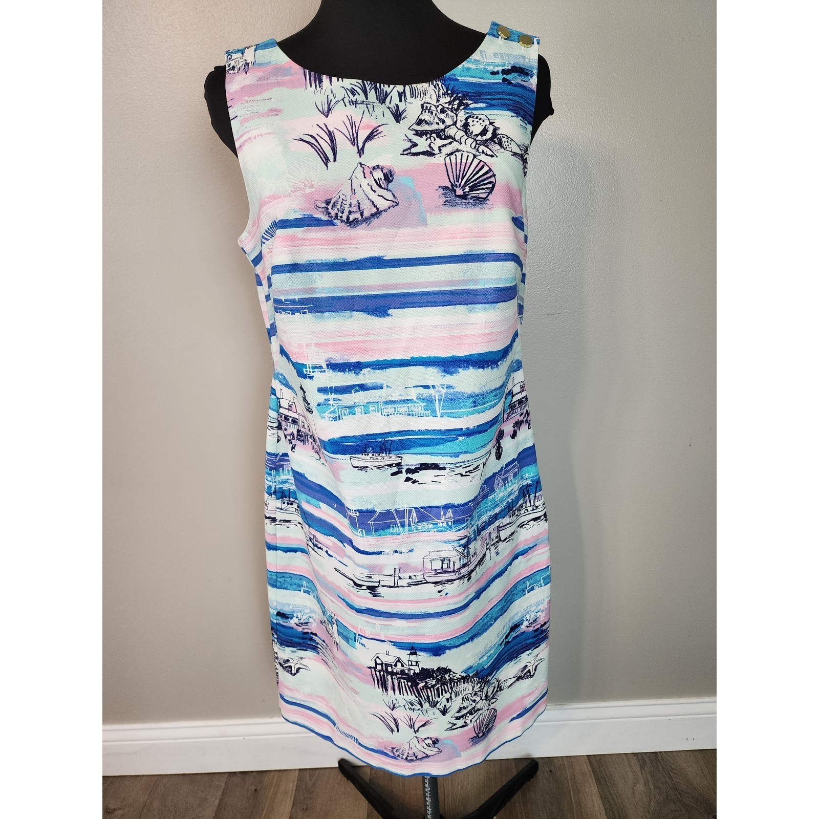 Talbots Seaside Harbor Sheath Dress Sz 8 Sleeveless Pastel Summer Resort Wear