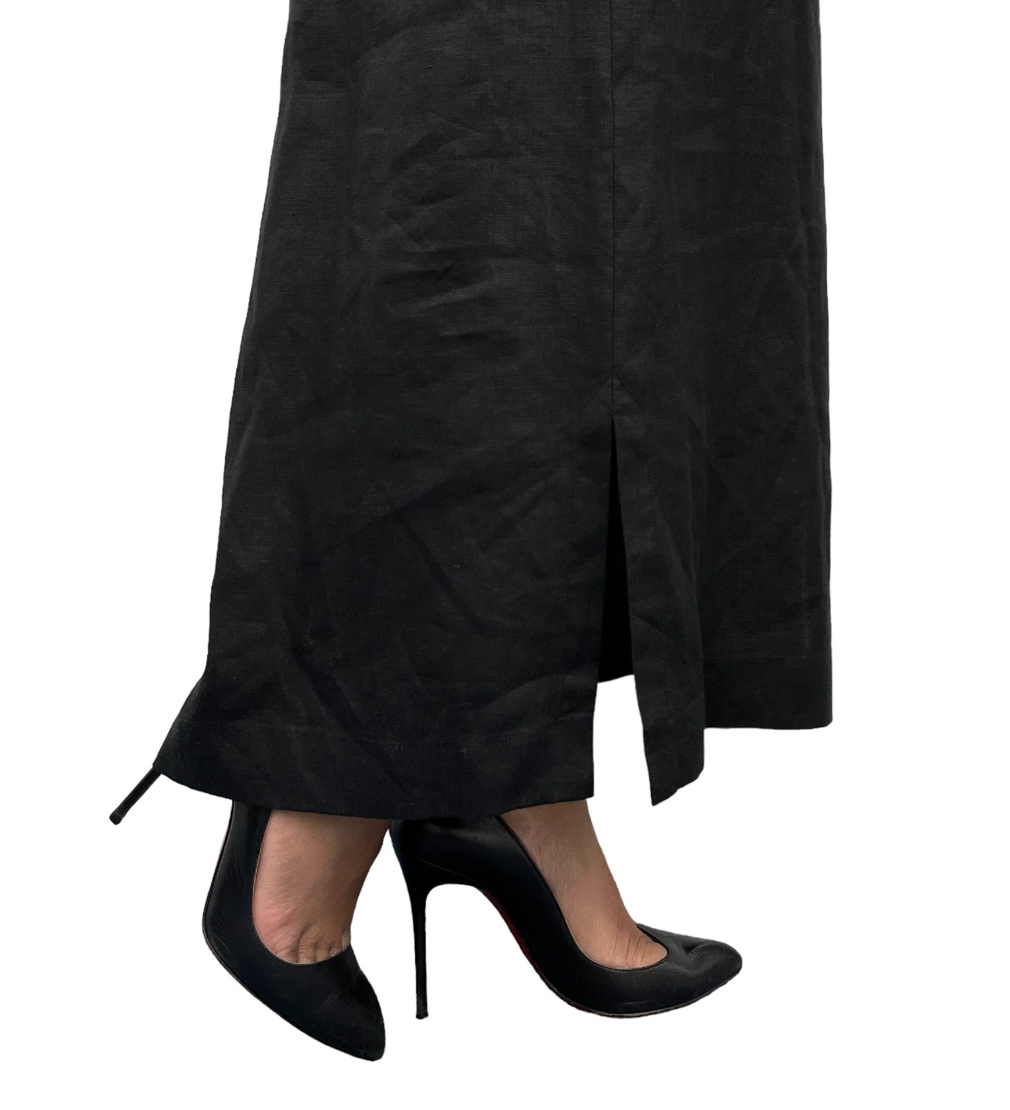 CHANEL Vintage 97P CC Logo Button Linen Shirt Dress One-piece #36 Black 902560