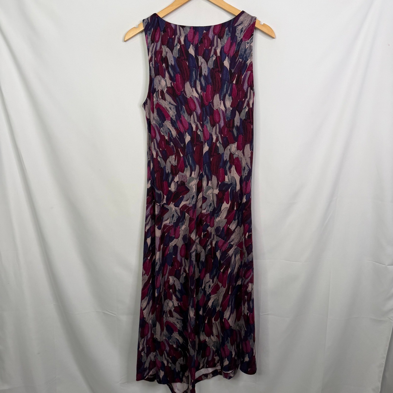 Nine Britton Plum Abstract Brushstroke Cowl Neck Asymmetrical Midi Dress LP