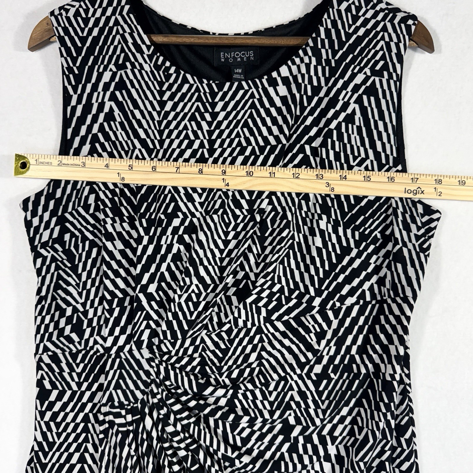 Vtg. Enfocus Studio Women’s Side Ruched Sheath Dress Black & White – Size 14W