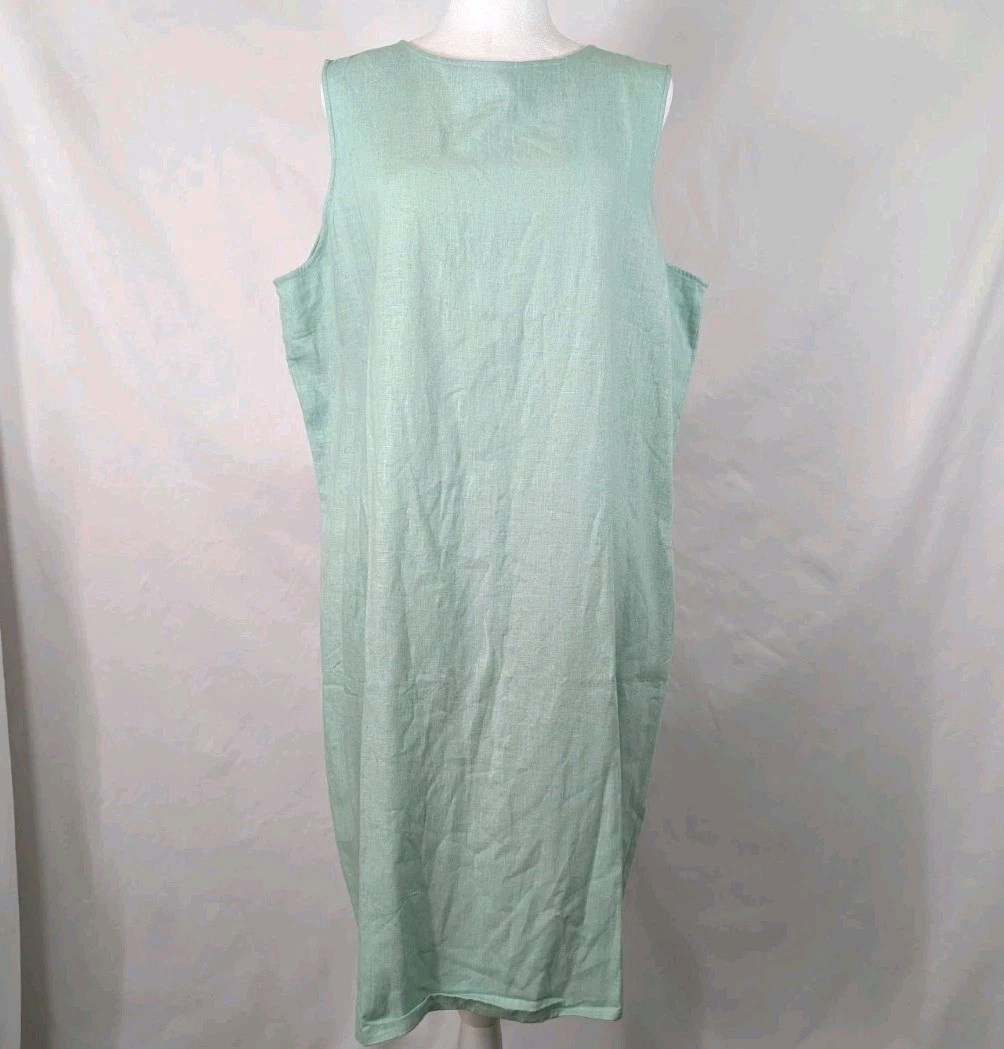 Coldwater Creek Linen Blend Sheath Dress Size XL Light Green Back Zip Coastal