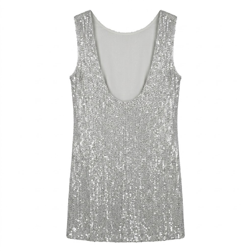 AllSaints Silver Sequin Hand Embellished Sleeveless Shift Dress US 6 UK 10 EU 38