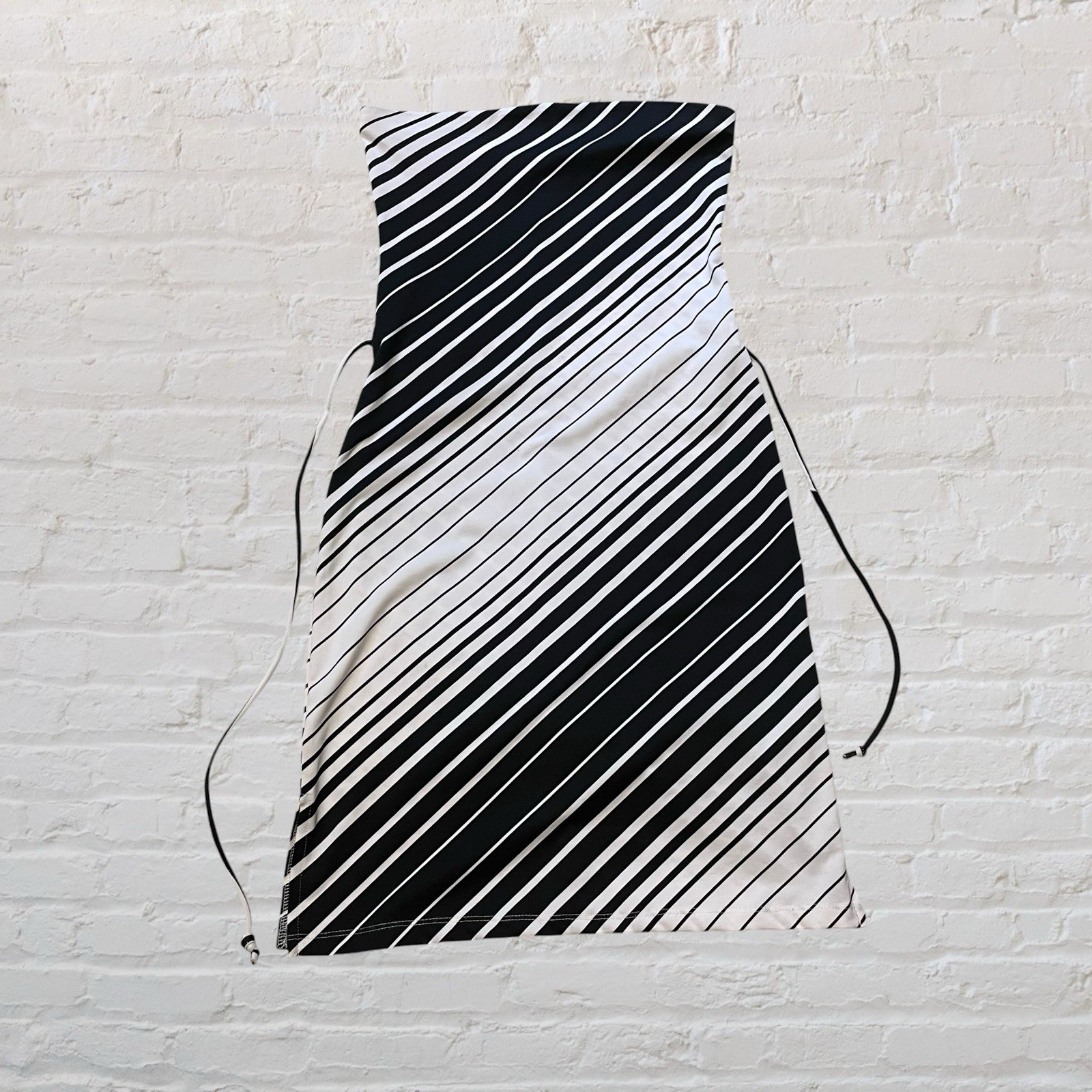 vintage y2k op-art black white diagonal stripe glam strapless dress S/M party
