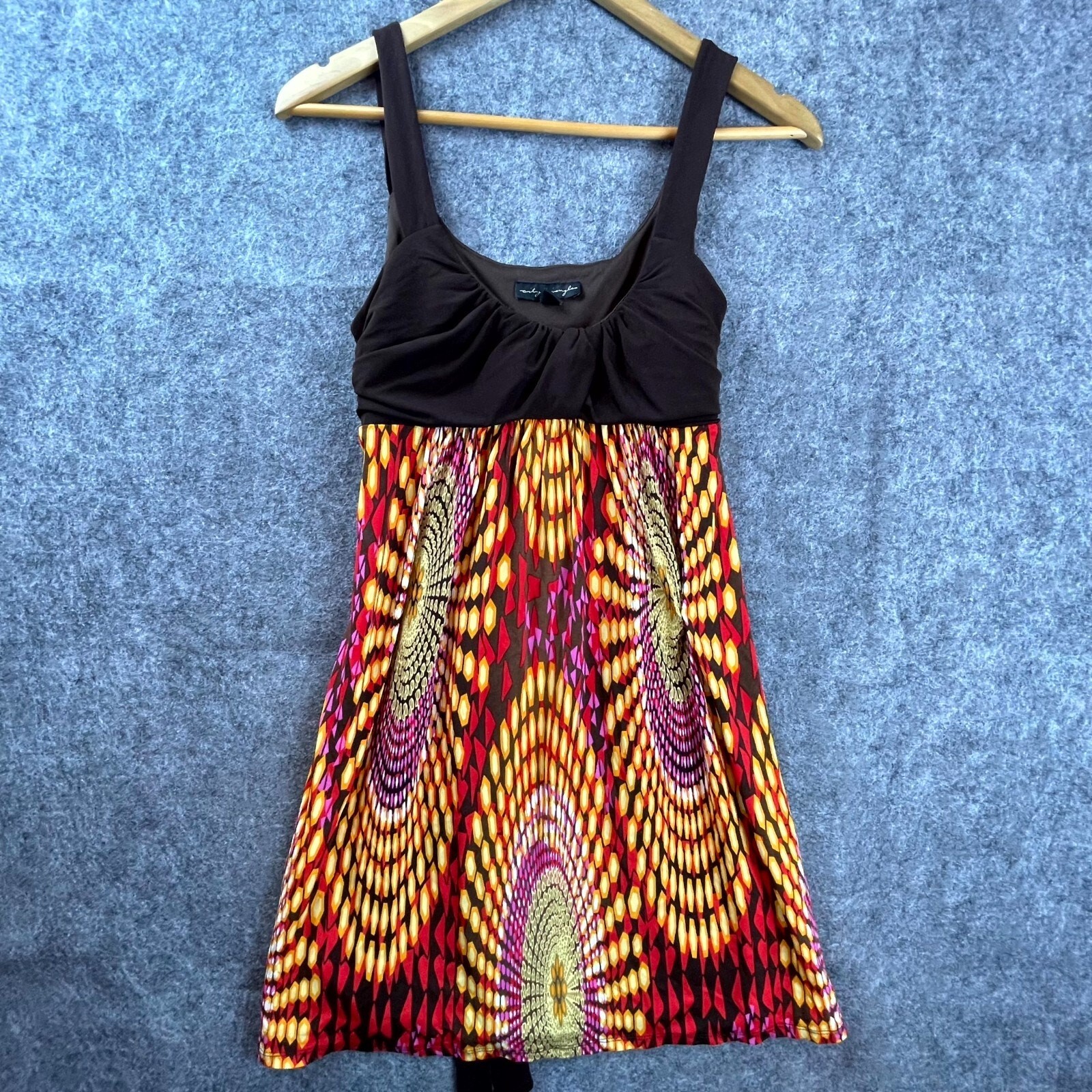 City Triangles Dress Large Babydoll Festival Psychedelic Ruched Retro Y2K Party