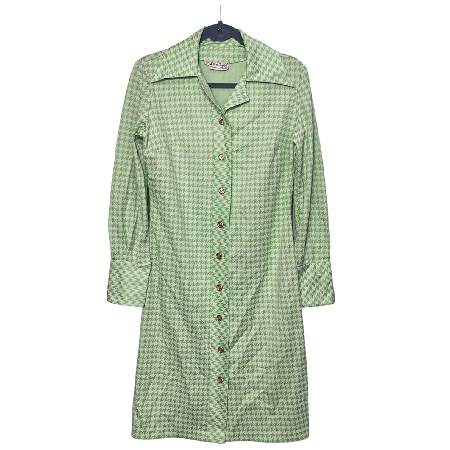Vintage David Crystal Lacoste Shirt Dress Womens 14 Houndstooth Button Izod 70s