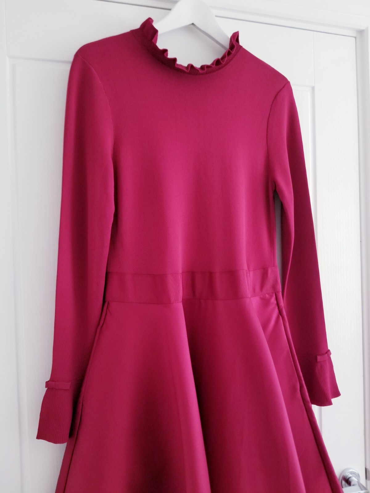 Ted Baker Zadi Midi Dress Knitted Bodice Deep Pink Red Long Sleeve Size 4 UK 14
