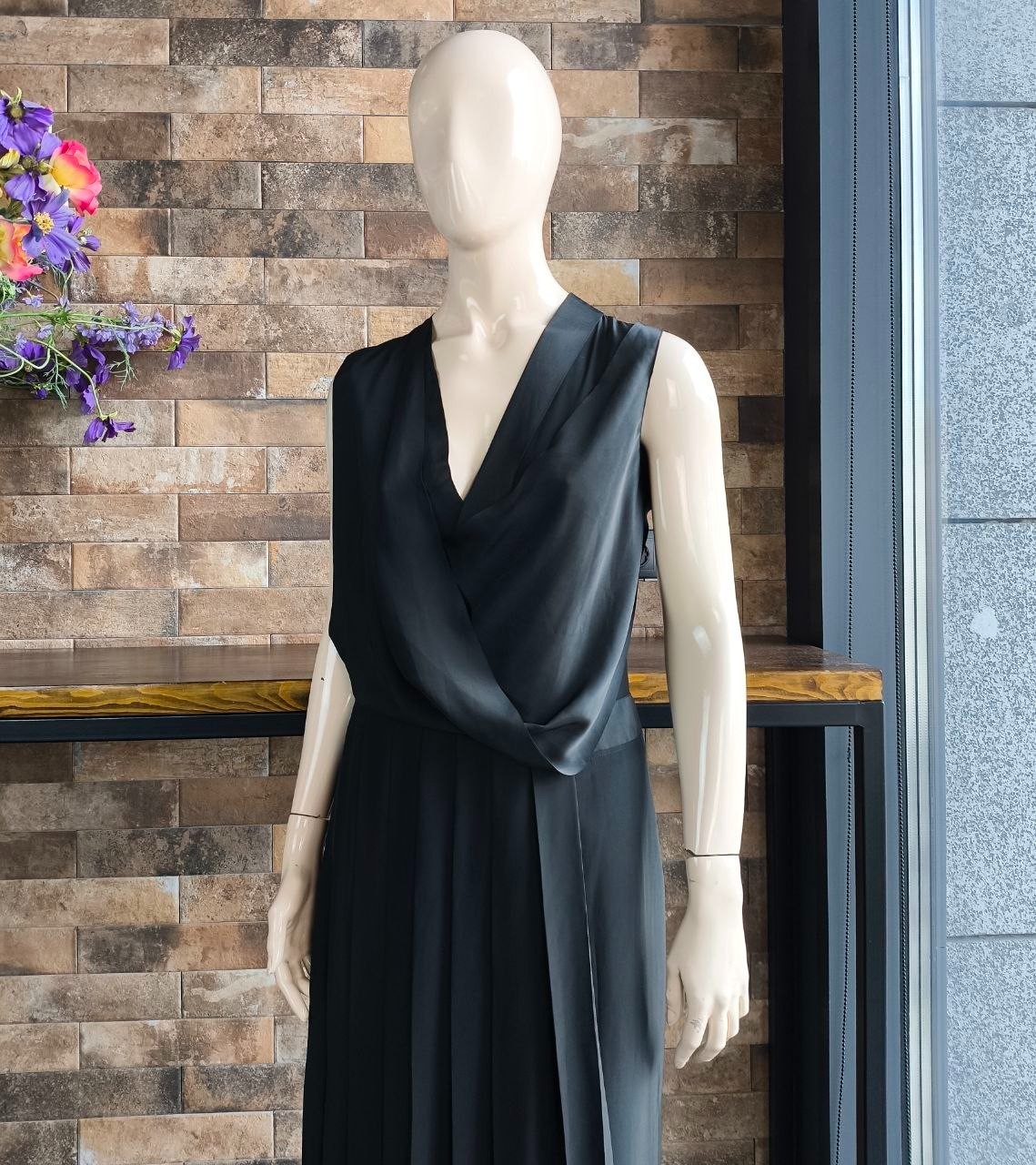Cedric Charlier 2013 Black Asymmetric Pleated Evening Avant-garde Dress IT42