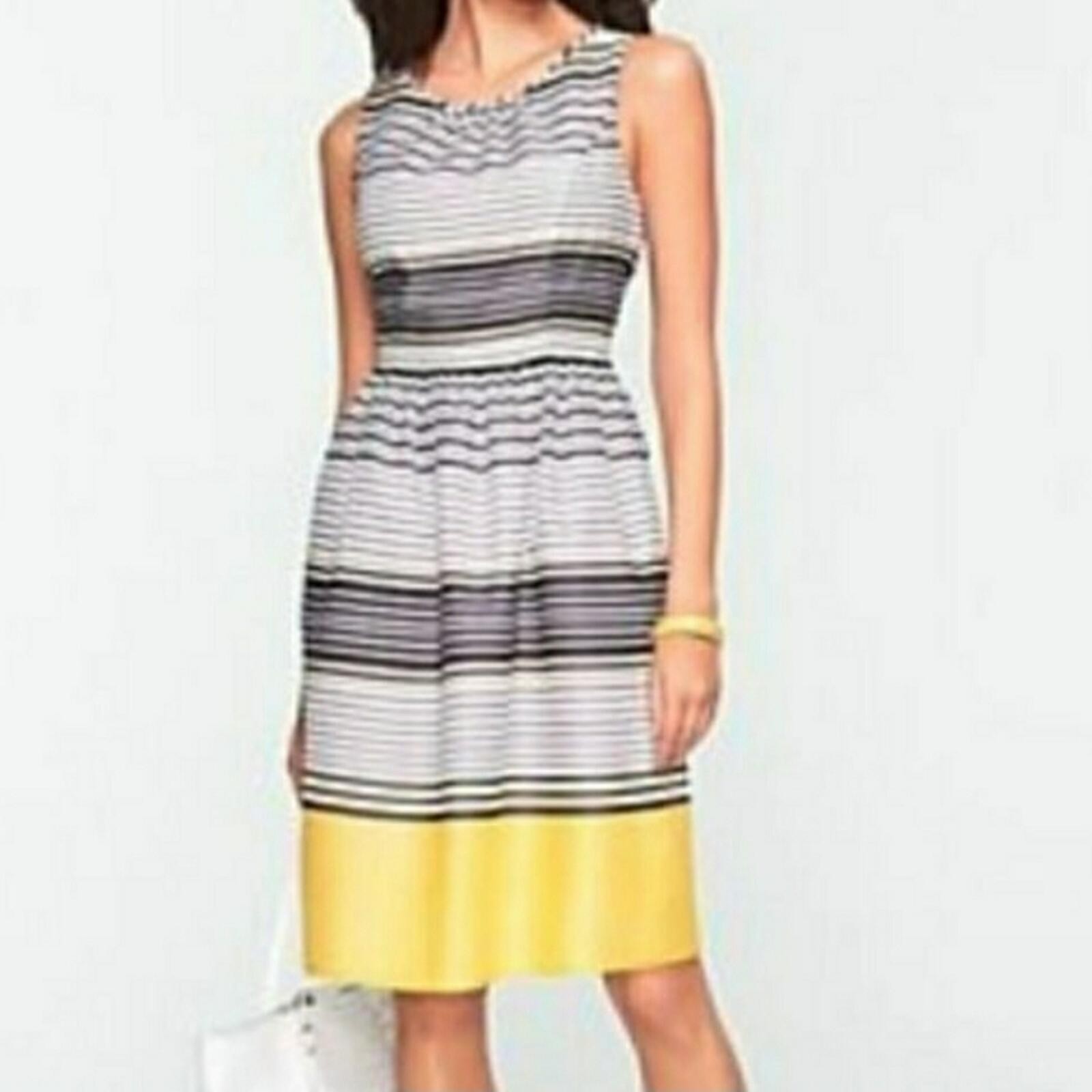 Talbots Sleeveless Striped 100% Cotton Dress in Black, White, & Yellow. Size: 16