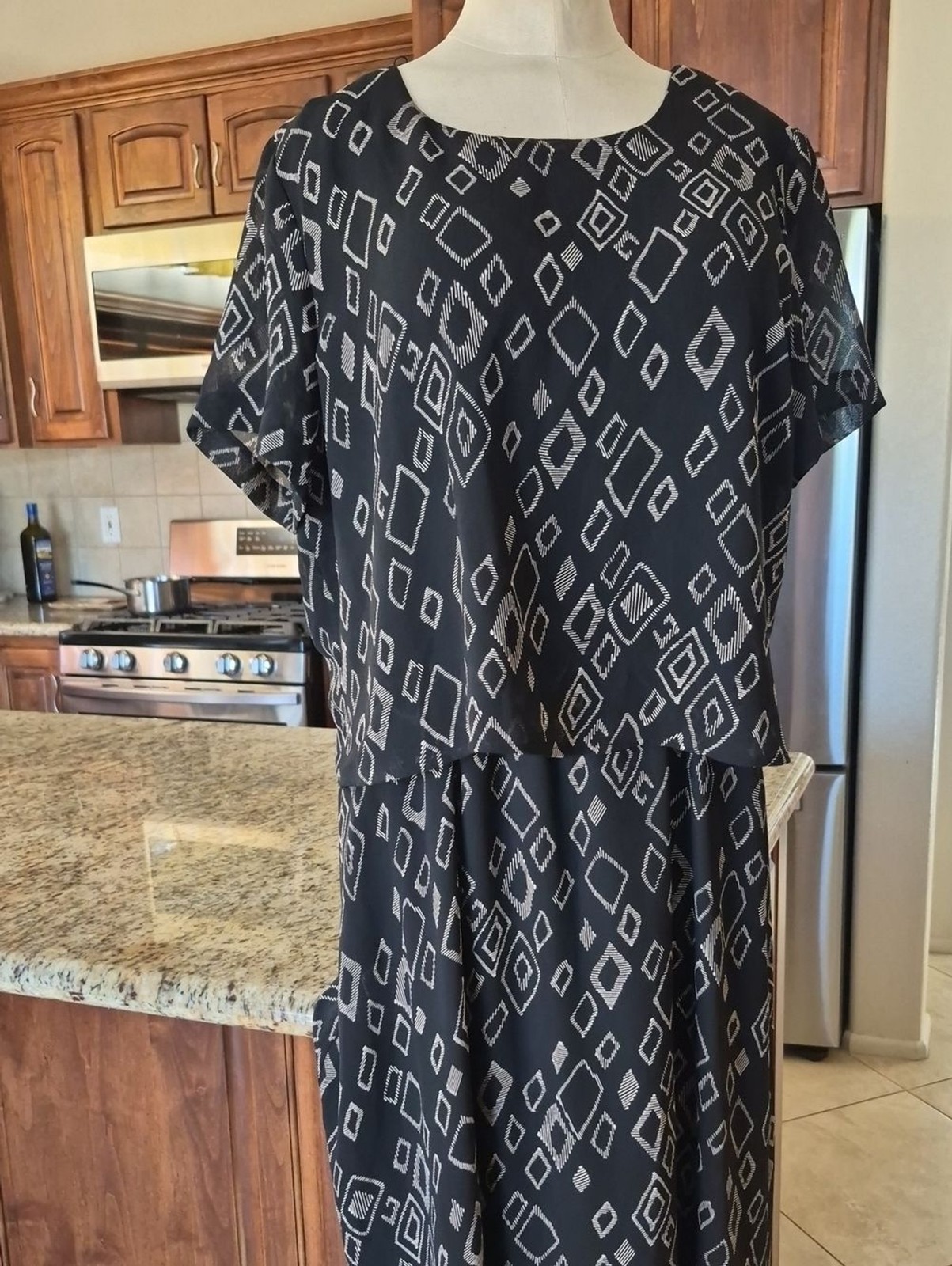Coldwater Creek Geometric Print Two Tier Maxi Dress Sz 14