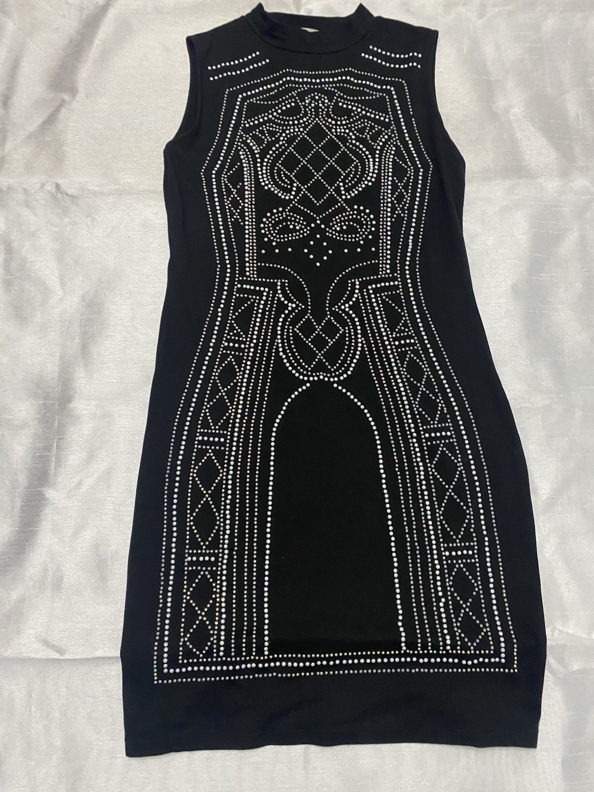 Say What? Womens S Black Solid Stretch Mock Neck Sleeveless Studded Bodycon