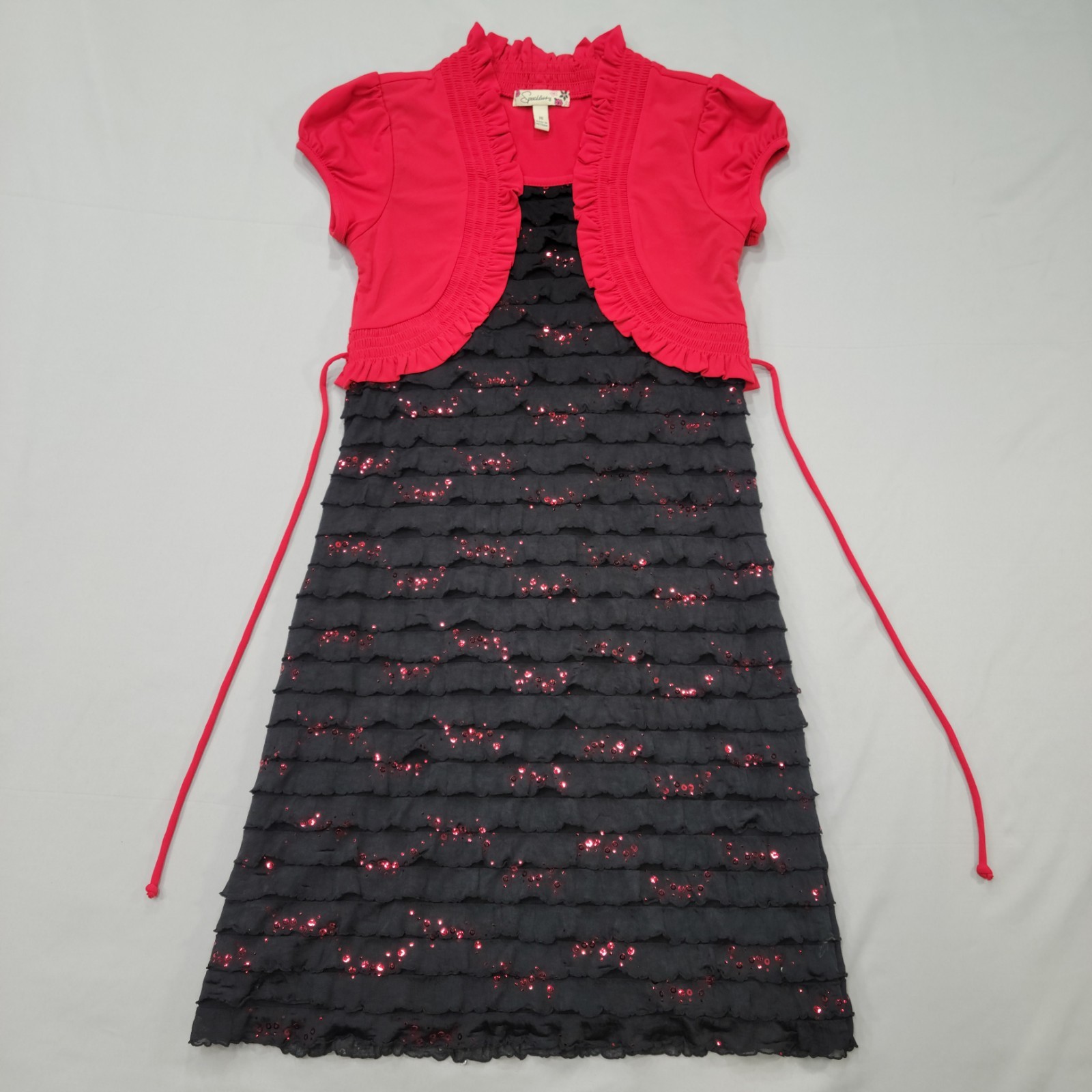Speechless Coquette Ruffle Bolero Sequin Tiered Dress Size 16 Soft Romantic