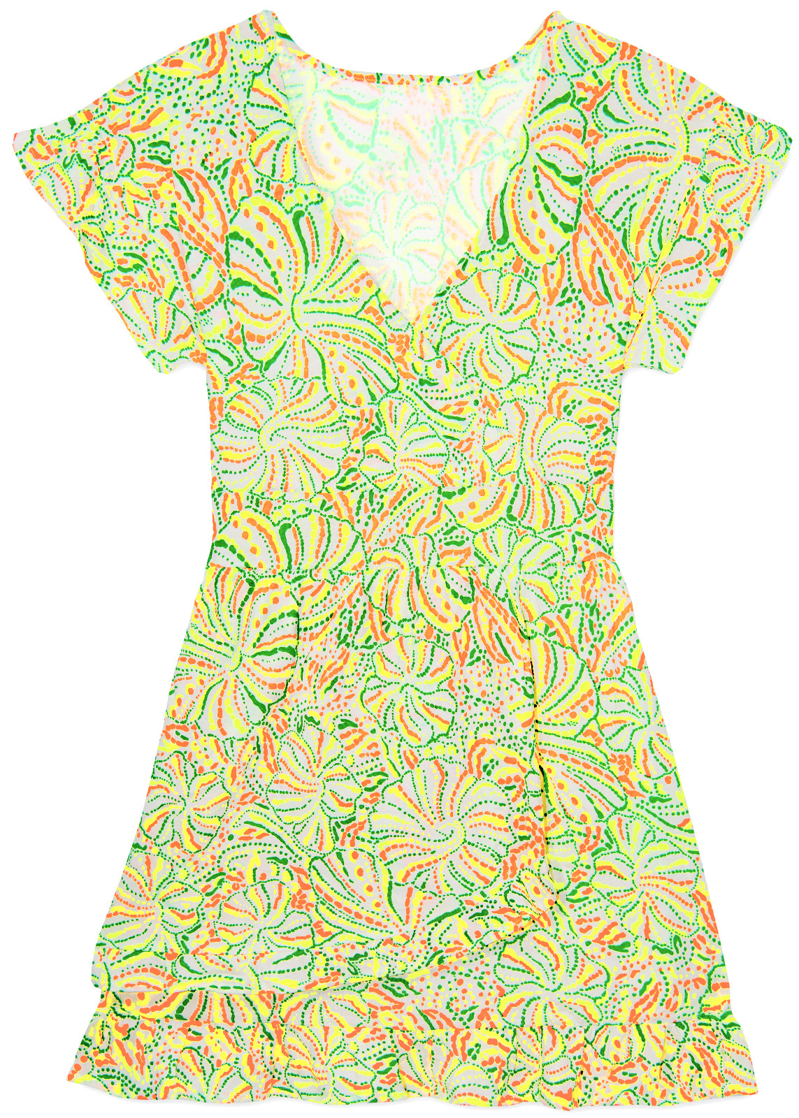 PEP Women’s Sundress Printed Floral Mini Ruffle Dress – MEDIUM – Tropical Yellow