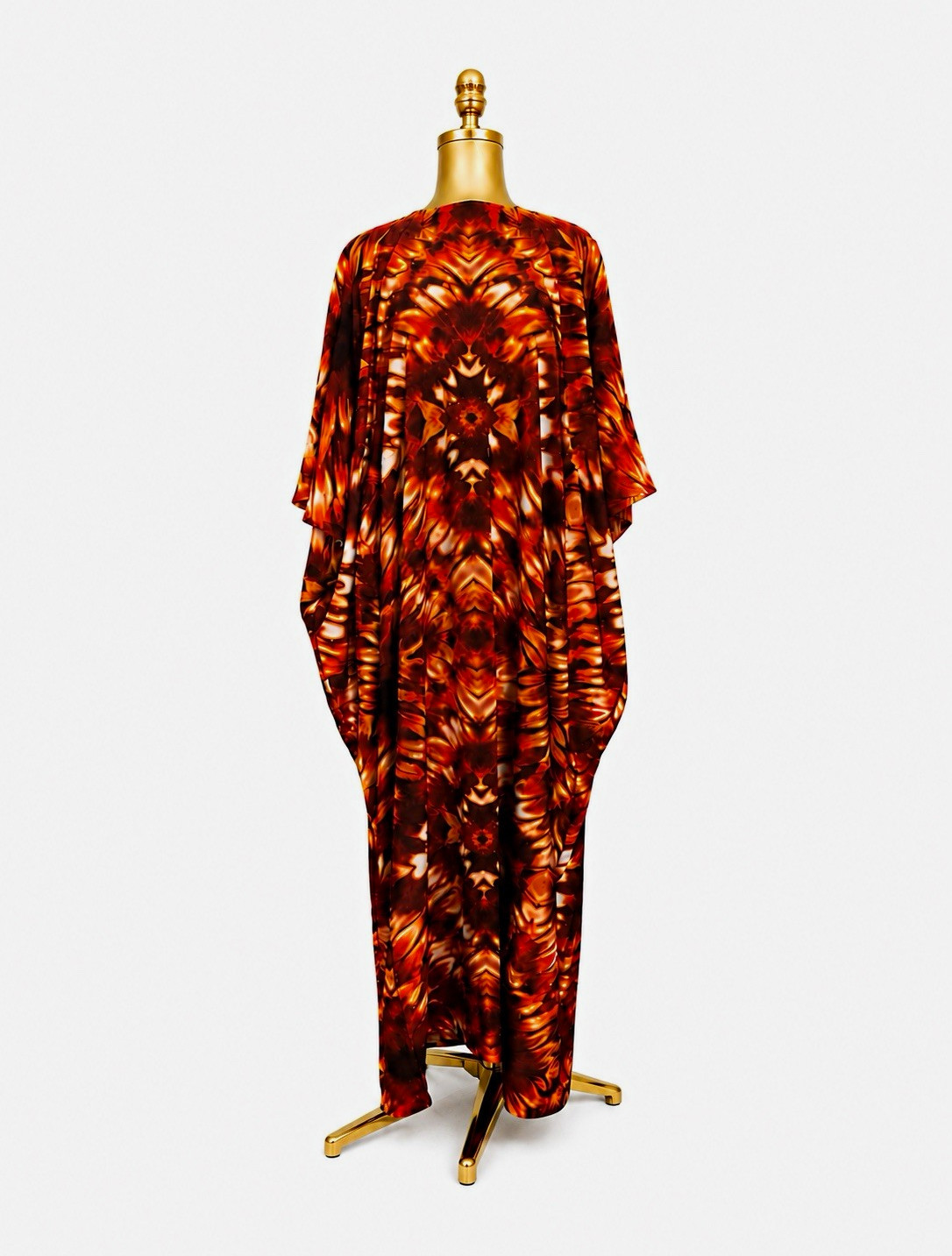 Women’s One Size Orange Brown Abstract Backless Bubu Dress-US 6-14