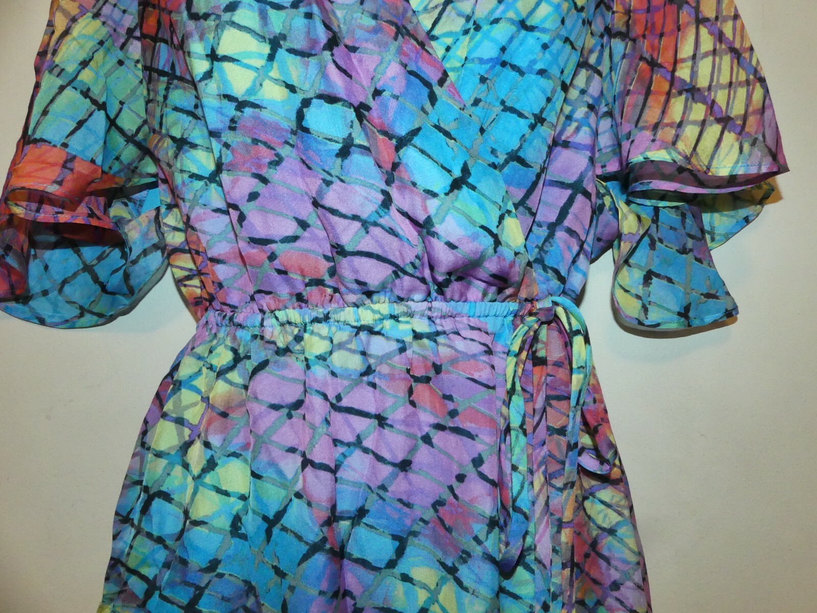 Presley Skye flutter sleeve faux wrap silk dress size XS multicolor print NWT