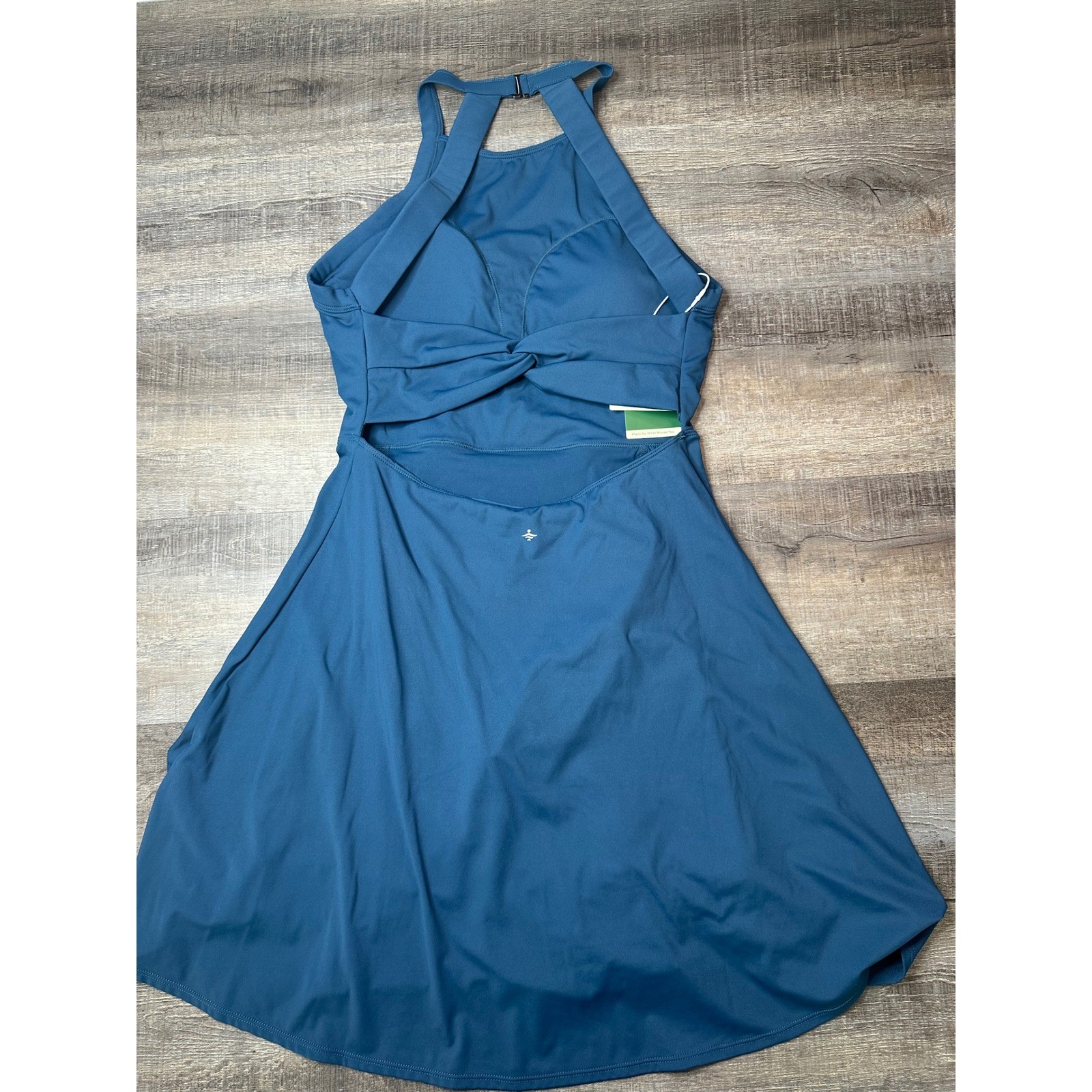 Halara Softlyzero Airy Exercise Dress Teal Blue Halter Twist Back Size M Long