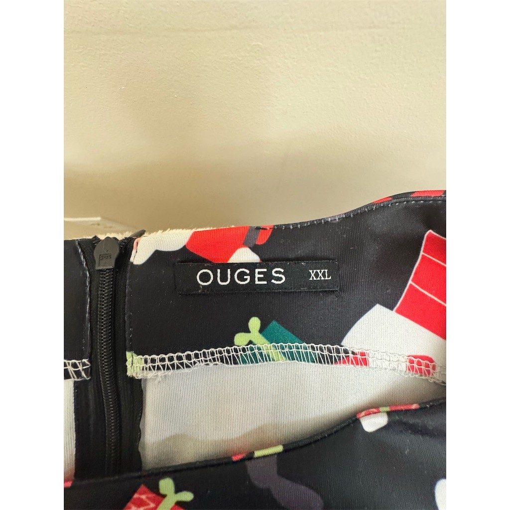 OUGES Dress Womens 2XL Black Santa Claus Christmas Print Fit & Flare Belt