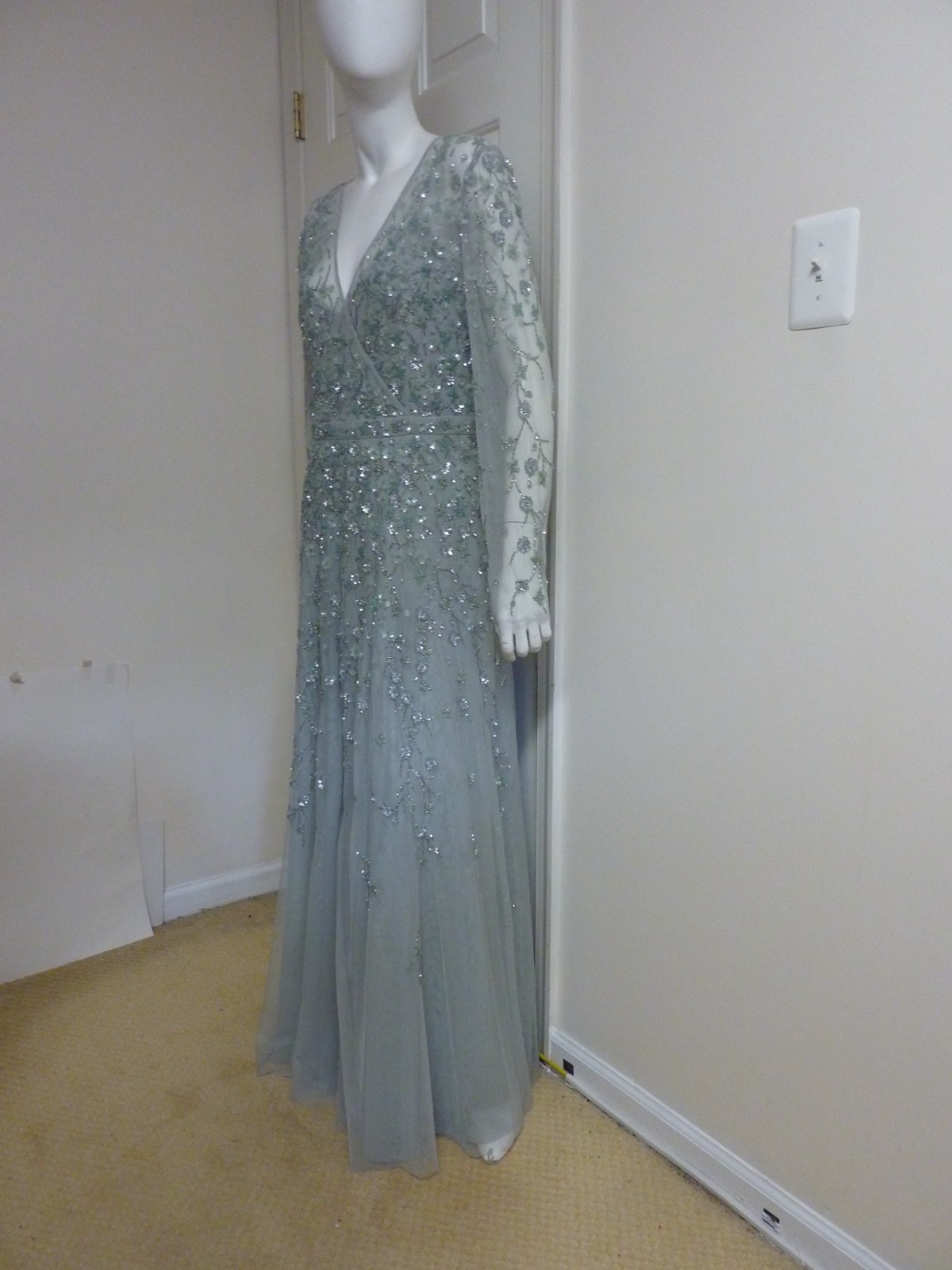 Mac Duggal 9131 Embellished Wrap Over Illusion Long Sleeve Gown Size:16 $798 NWT