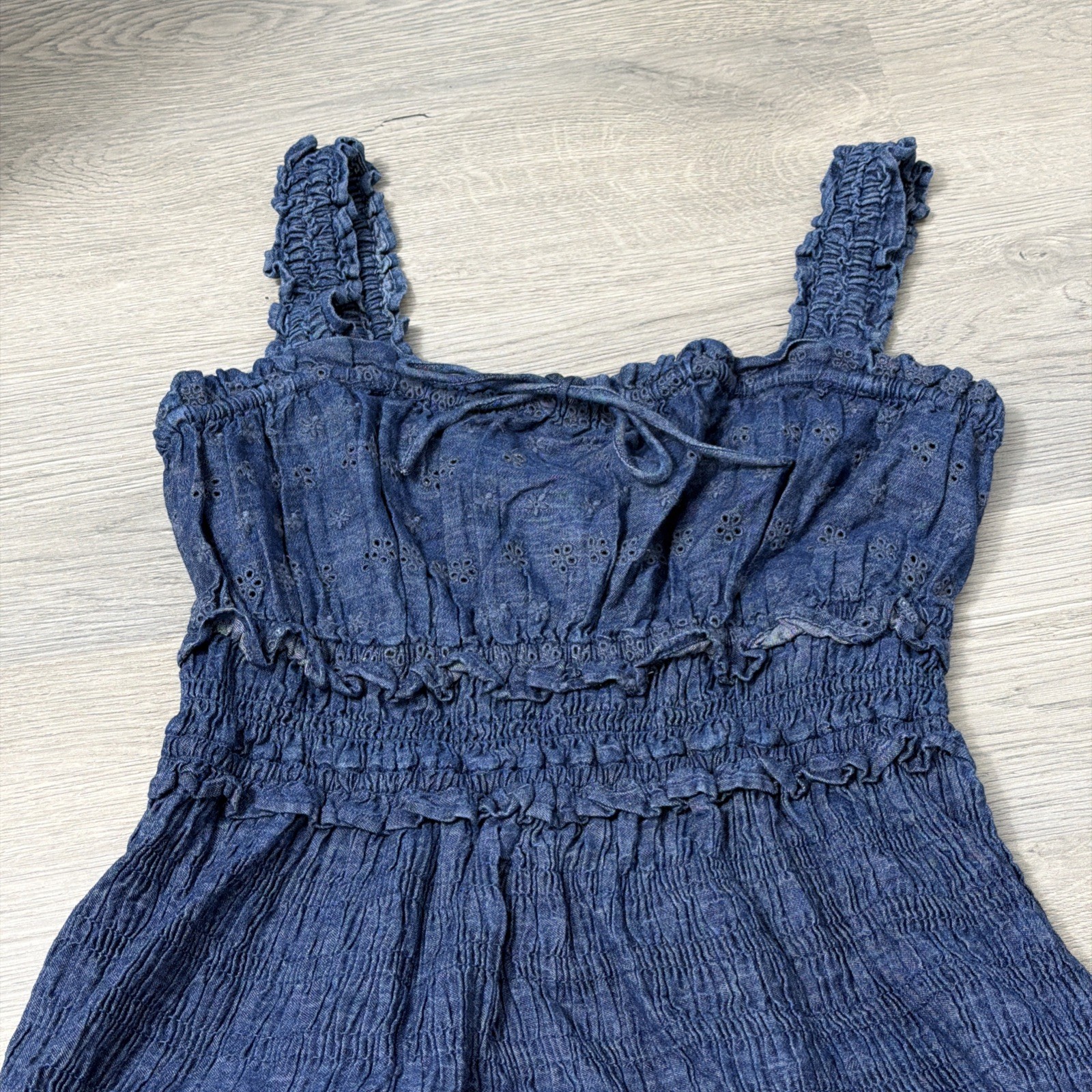 Gap x Dôen collaboration eyelet denim midi dress. 100% Cotton Size Small