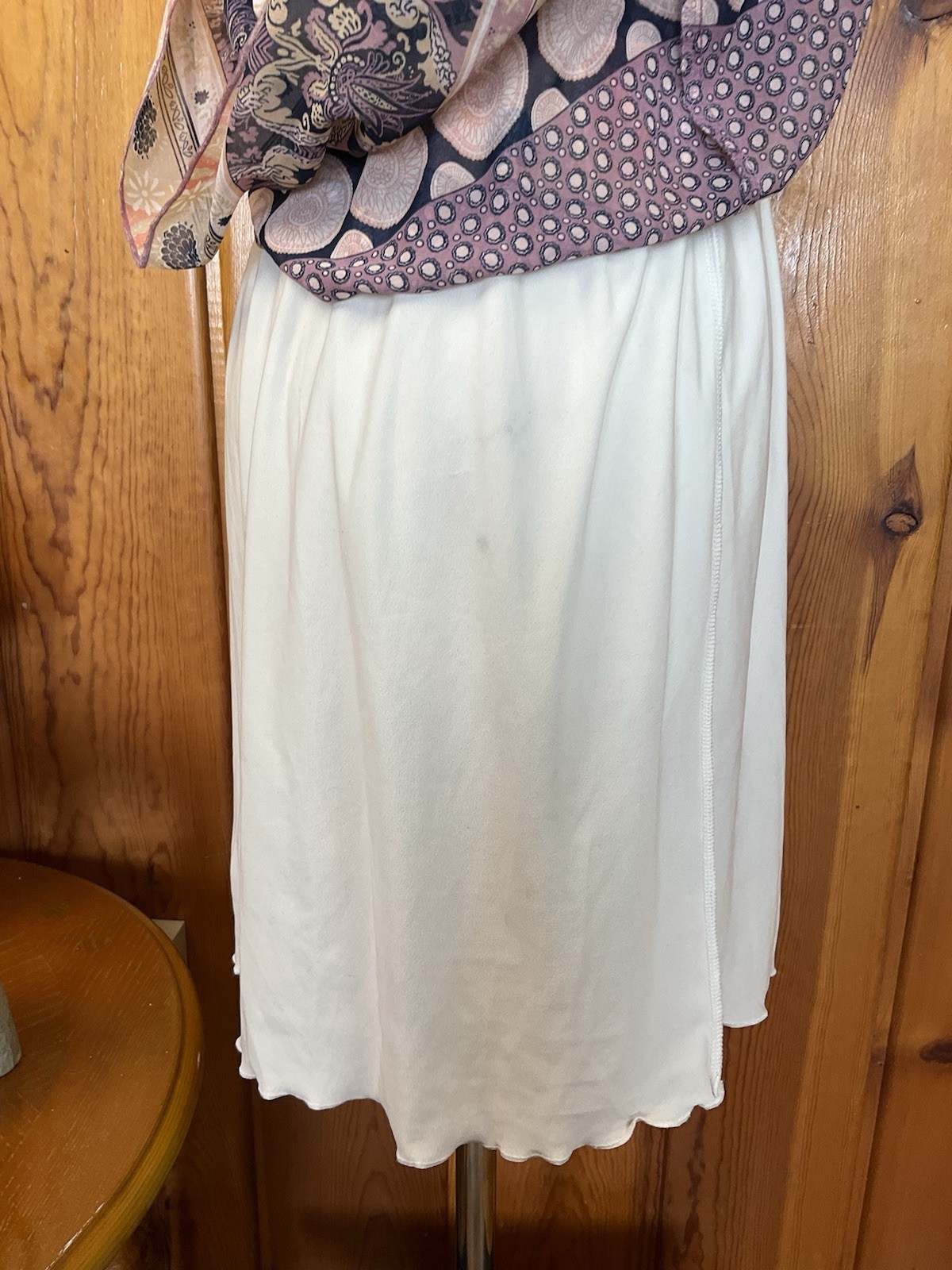 Medium Strapless Dress Purple Tan Paisley Boho Pattern Light Navy Blue Stripe