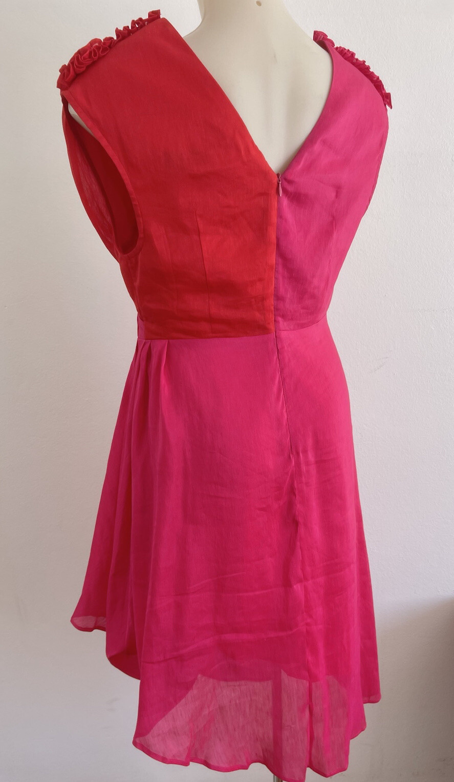 LEO LIN Silk Midi Dress Pink Red Draped Asymmetric Grecian Party Size AU 12 L