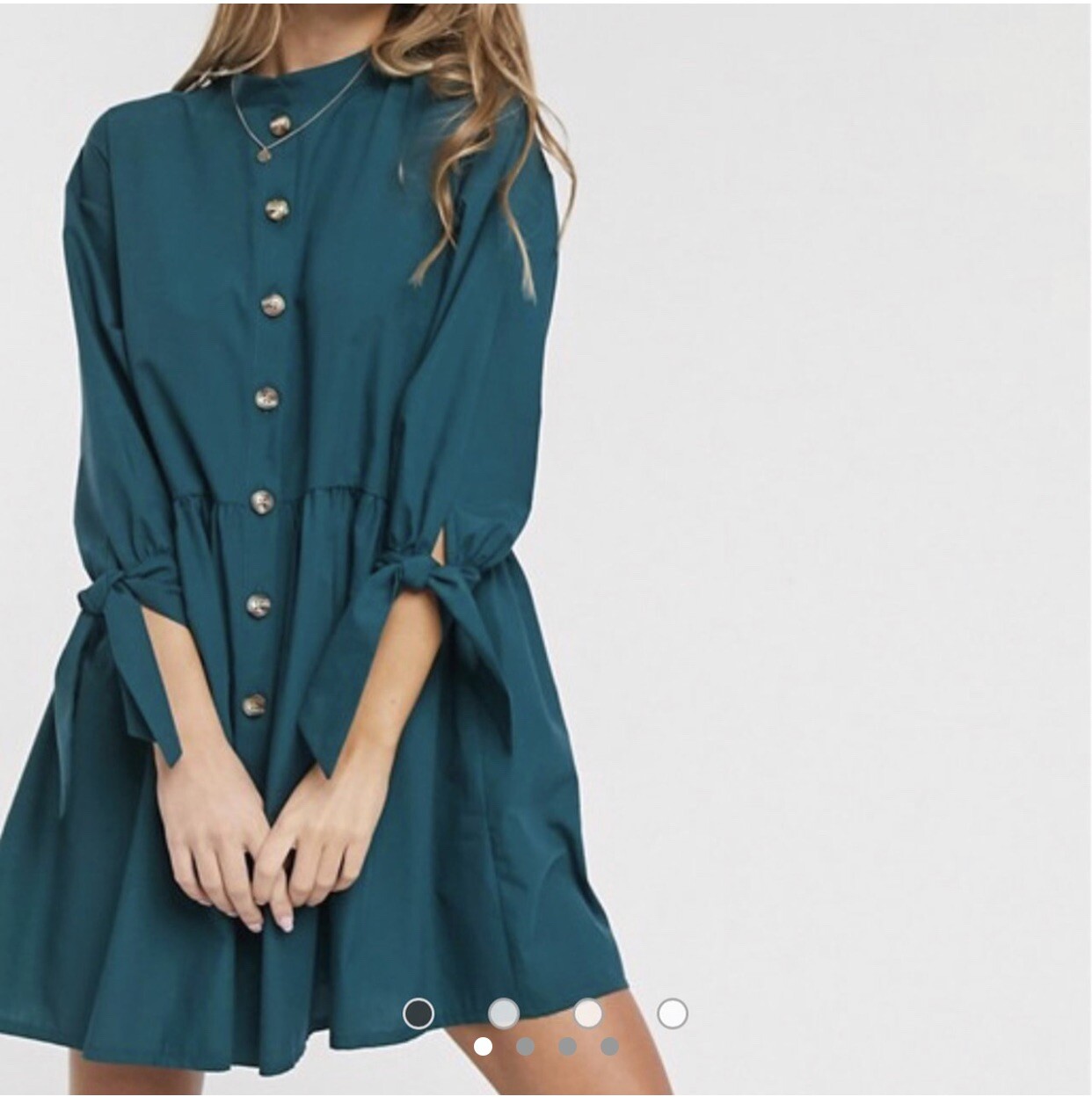 ASOS Design Grandad Collar Button Through Mini Smock Dress In Forest Green S NEW