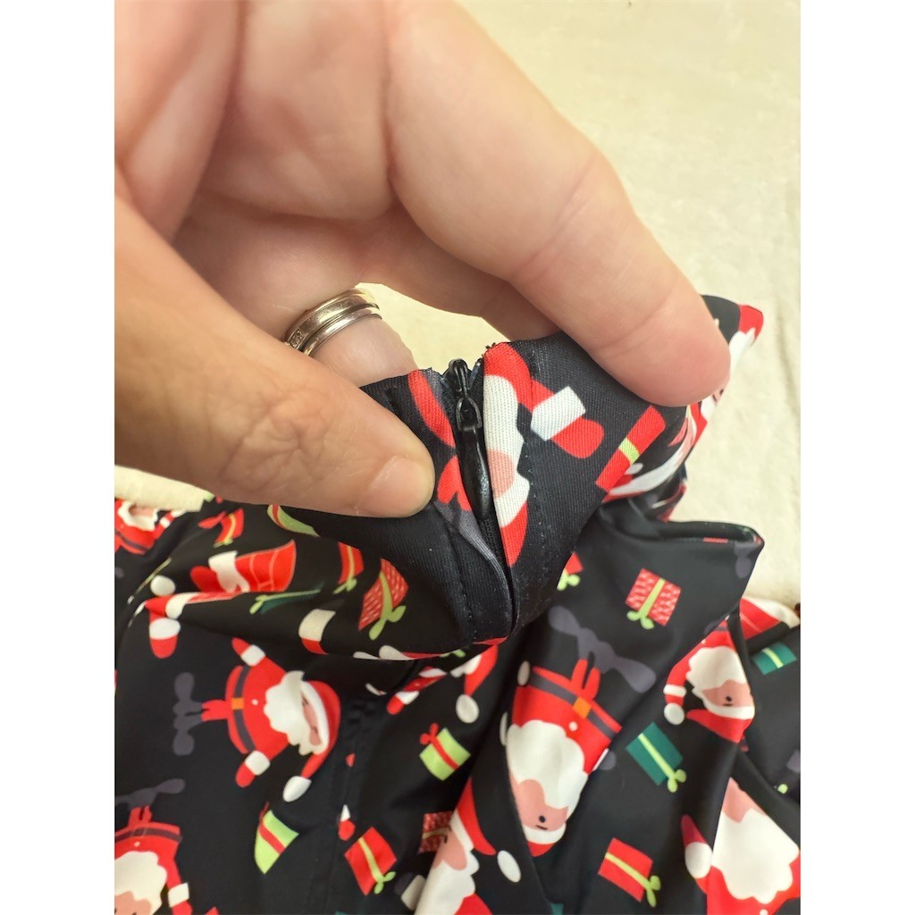 OUGES Dress Womens 2XL Black Santa Claus Christmas Print Fit & Flare Belt