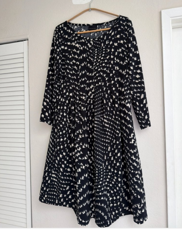 Bitte Kai Rand Black White Abstract Print Midi Dress Sz M Long Sleeve