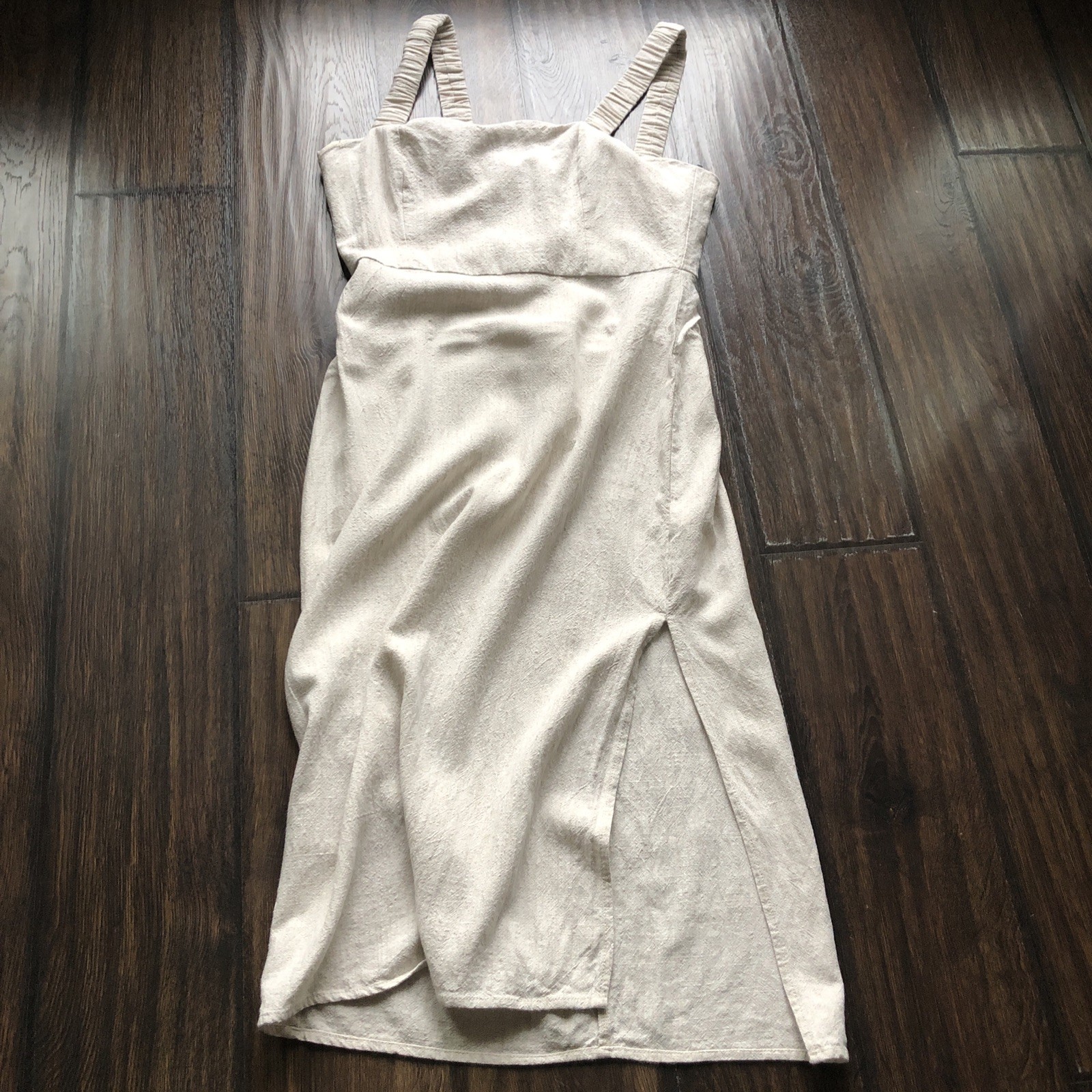 Forever21 Sun Dress Linen-Look Italian Summer Side Slit Midi Length Size M