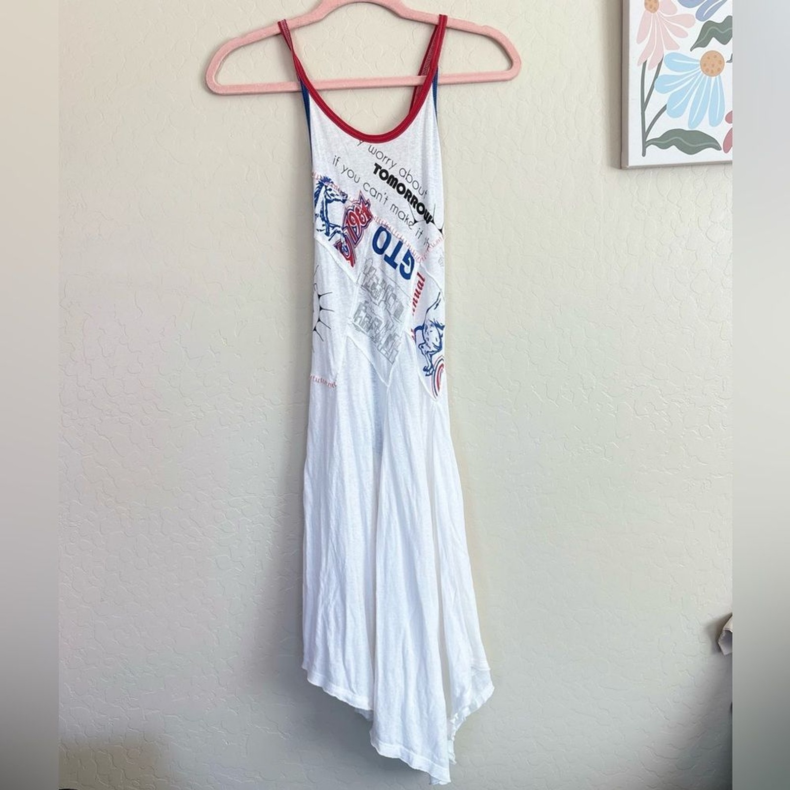 Free People Batter Up Open back Mini Dress White Combo Red Blue Medium