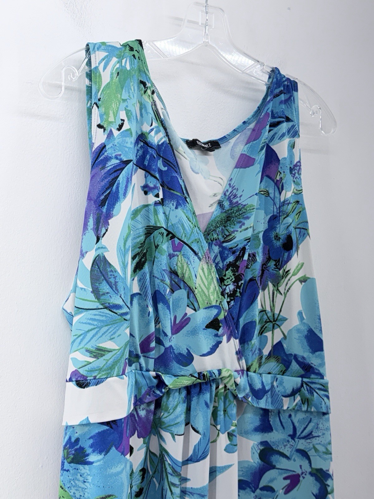 Elementz Womens Sleeveless Multicolor V-Neck Tropical Floral Sun Dress Size XL