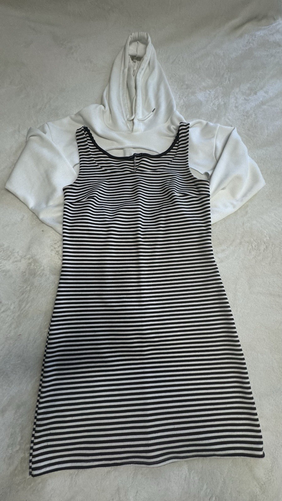 Mocha & Cream Striped Bodycon Mini Dress with Cropped Hoodie S