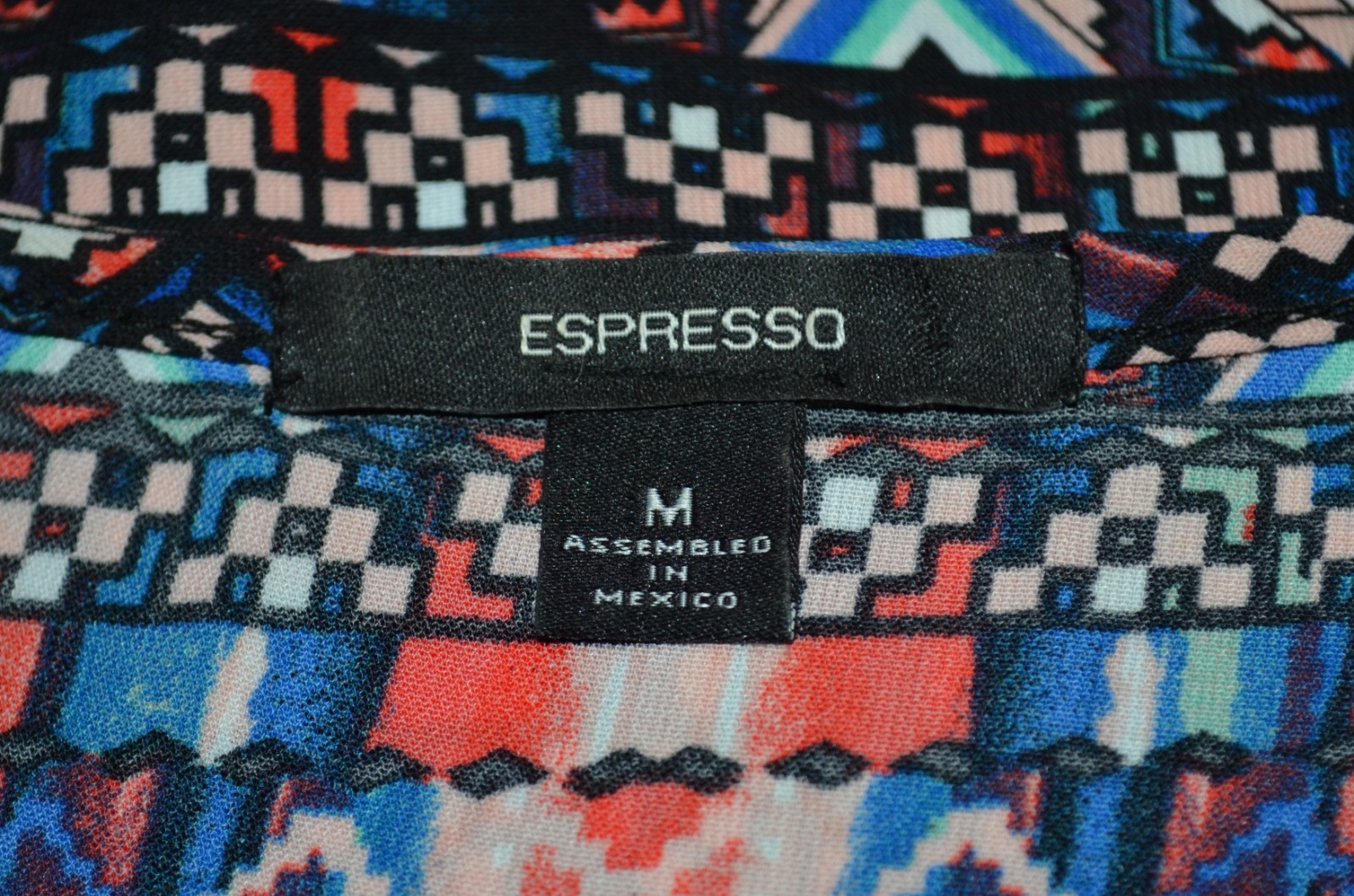 ESPRESSO Black Multicolor Patterned Dress Medium 3/4 Flared Sleeve Metal Accent